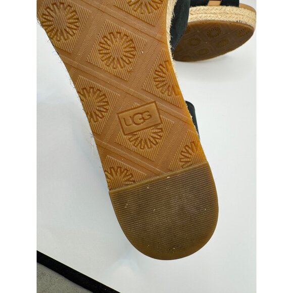 UGG Shoes Women 11 Black Leather Ankle Strap Platform Cloverdale Wedge Sandal - Picture 9 of 12